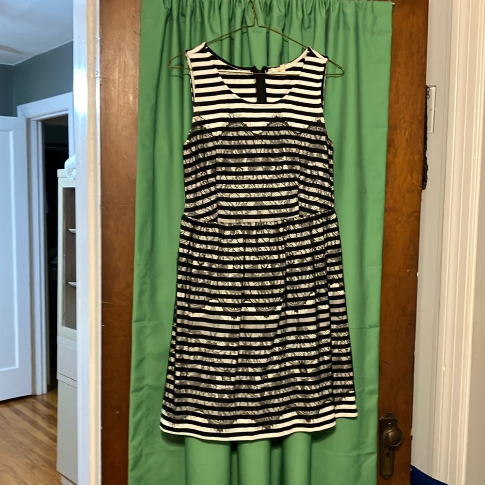 Black and white striped sleeveless dress with lace